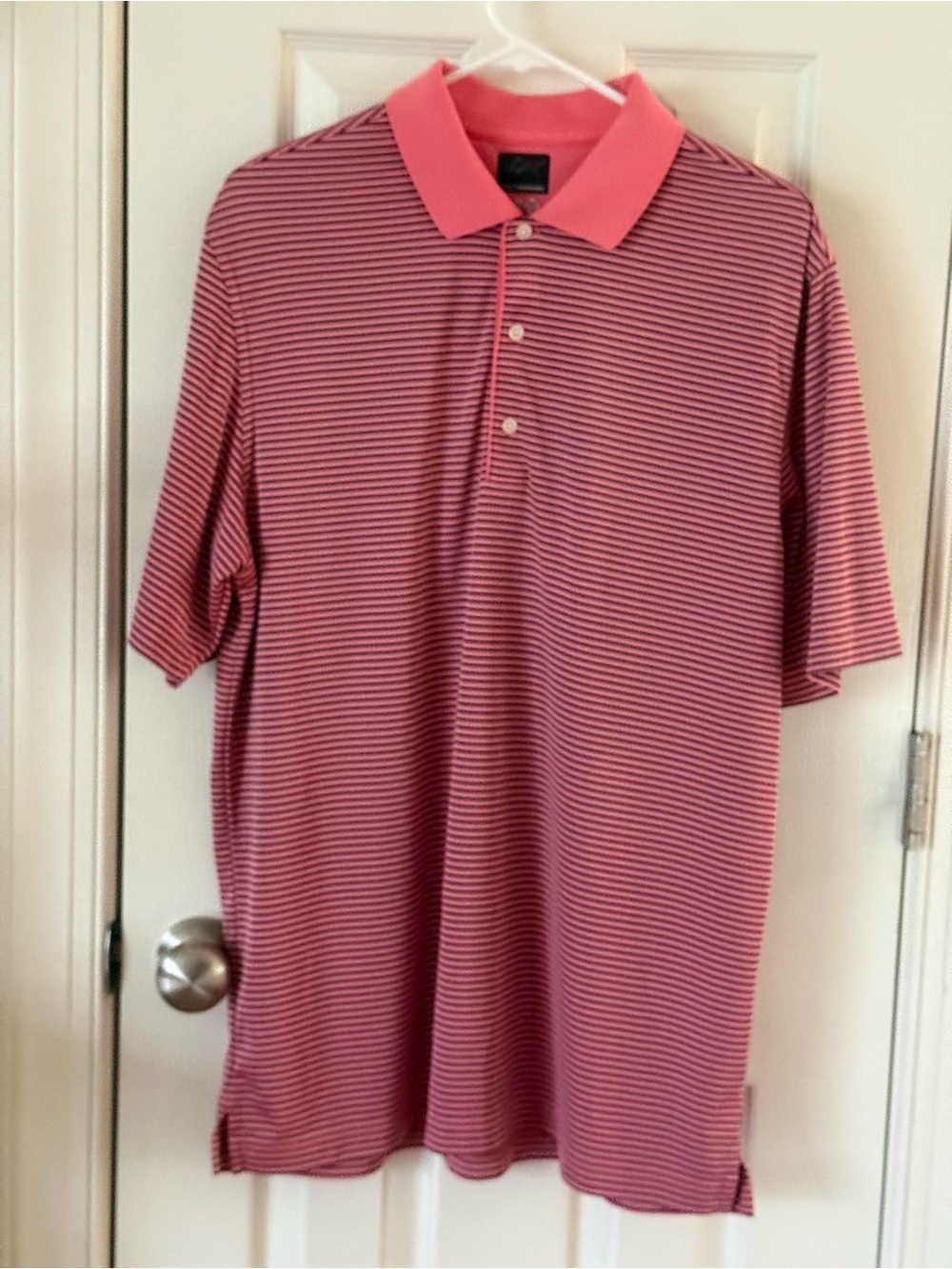 Greg Norman Collection Men's Coral and White Striped Polo